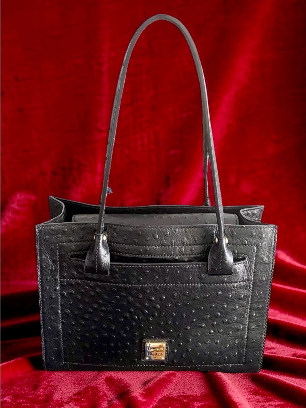 NWT Dooney & Bourke Janine Black Leather Ostrich Satchel Shoulder Purse - Picture 3 of 16